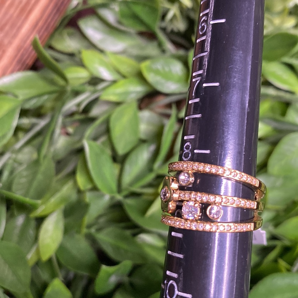 Michael Kors Gold Tone Flower Power Layered Ring with Clear Crystal Details - Picture 8 of 16